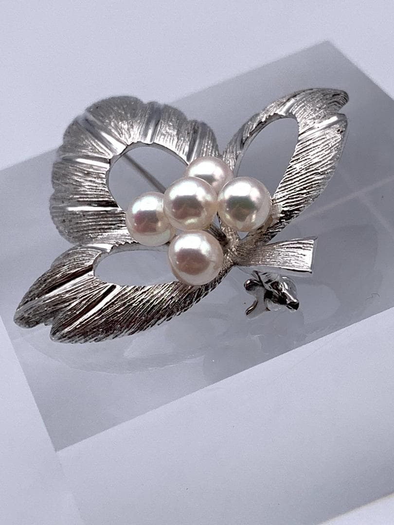 【美品】MIKIMOTO　ミキモト　真珠パール　ブローチコサージュ　リーフ
