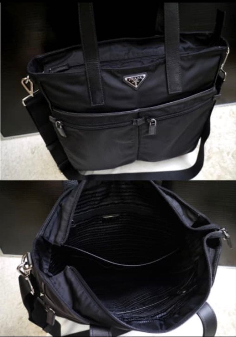 美品◆PRADAプラダ A4対応ノートPC可 ナイロンxレザー 2way バッグ