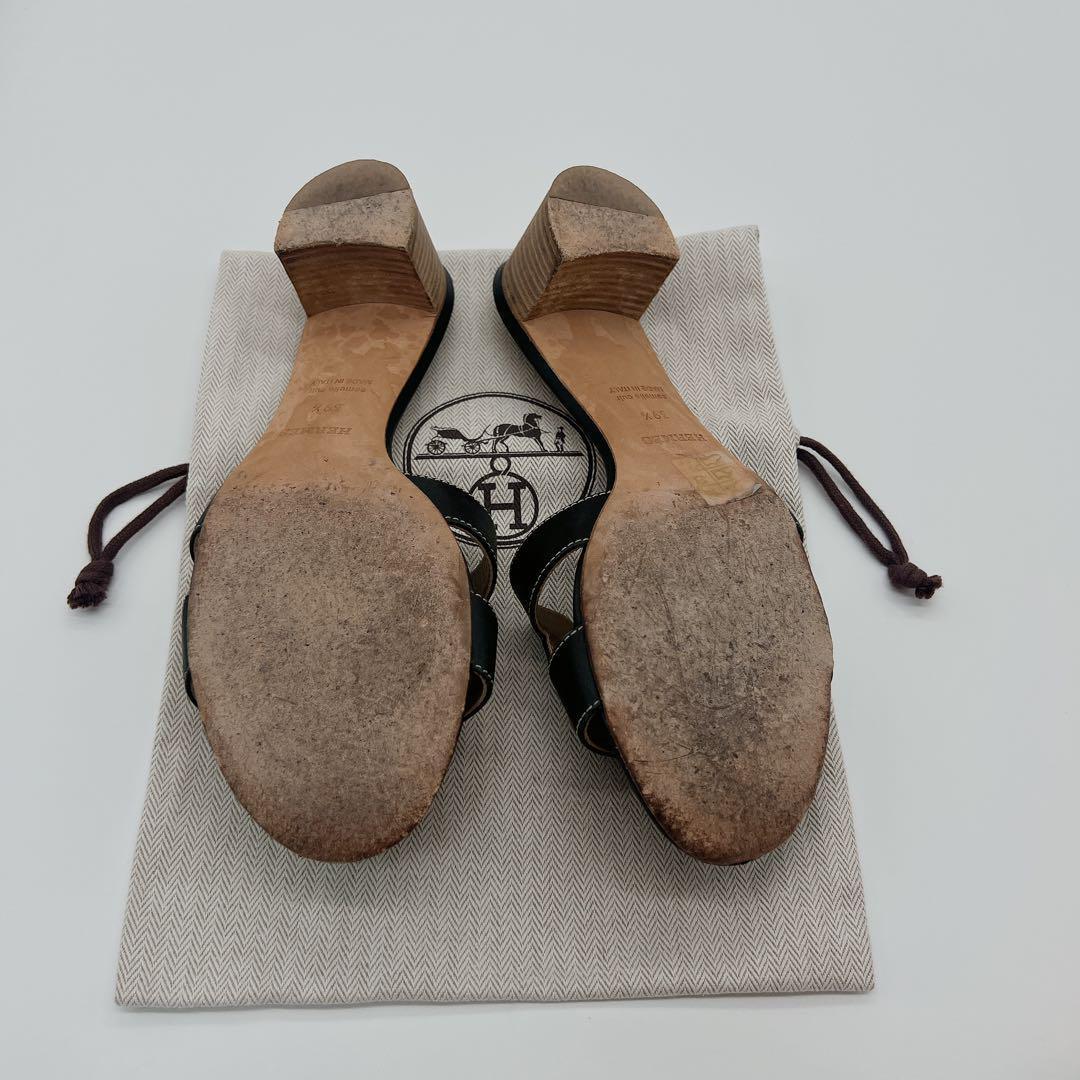 値下げ　HERMES エルメス　オアジス サンダル ヒール レザー ミュール　黒