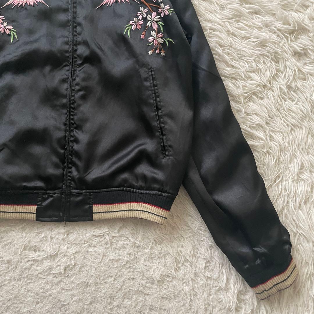 日本地図　富士山　桜　龍　刺繍　長袖　スカジャン