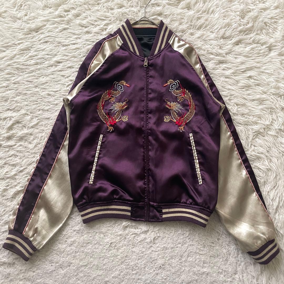 日本地図　富士山　桜　龍　刺繍　長袖　スカジャン