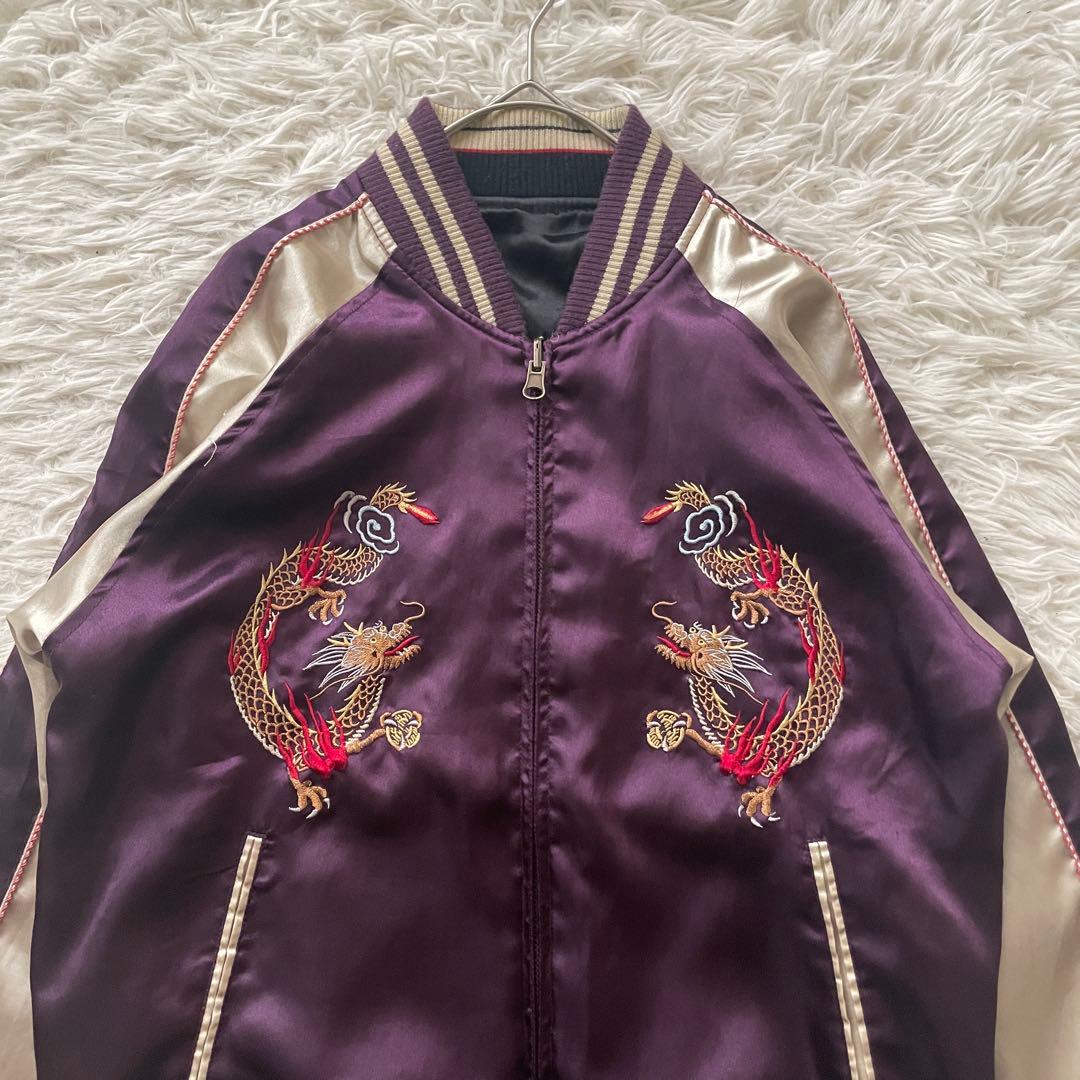 日本地図　富士山　桜　龍　刺繍　長袖　スカジャン