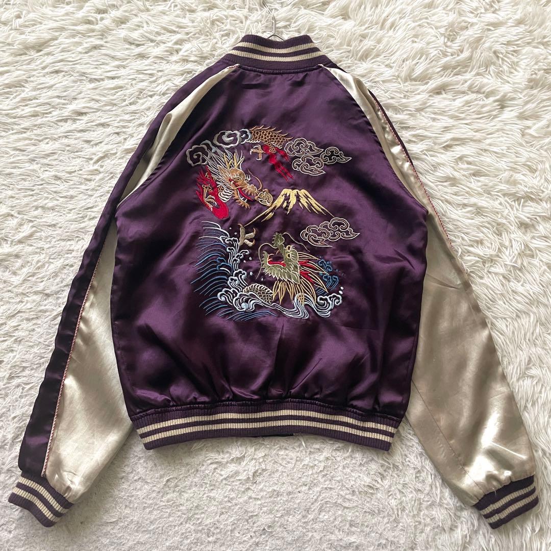 日本地図　富士山　桜　龍　刺繍　長袖　スカジャン