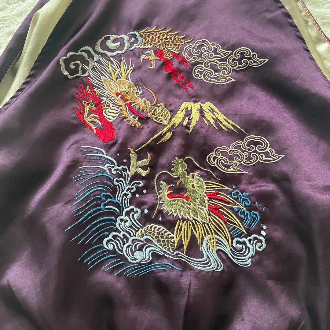 日本地図　富士山　桜　龍　刺繍　長袖　スカジャン