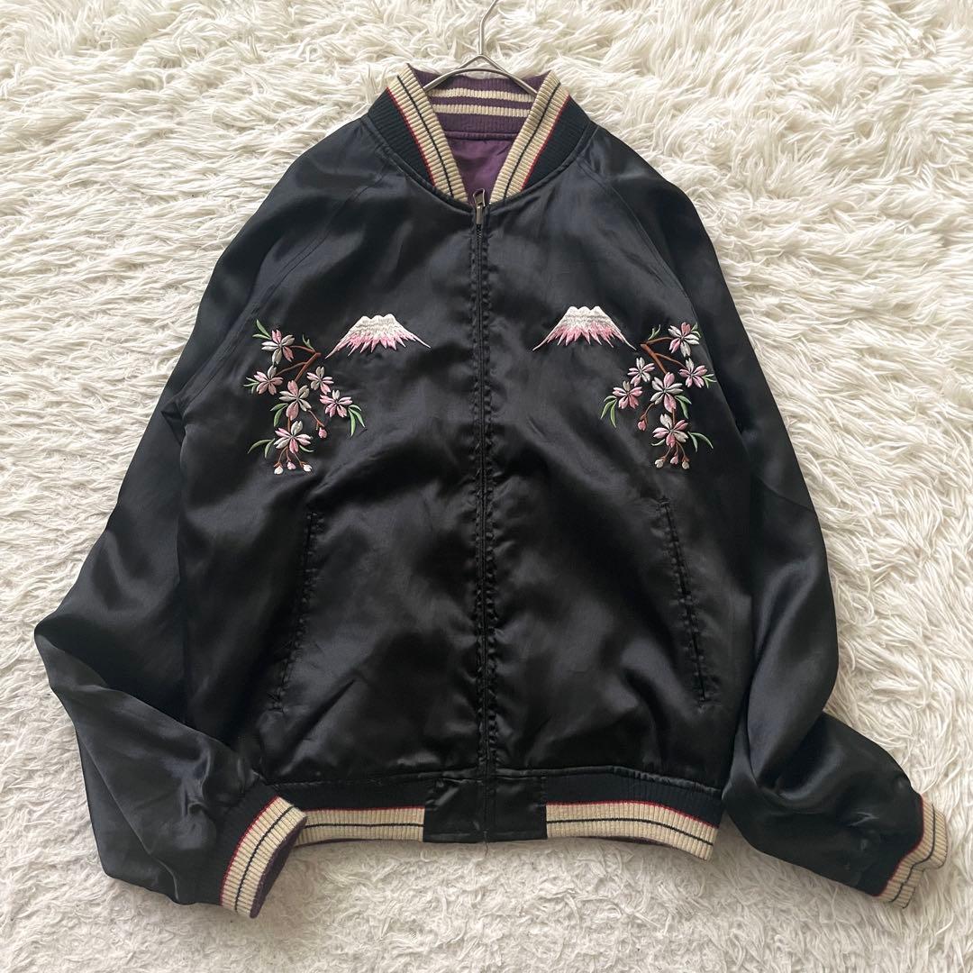 日本地図　富士山　桜　龍　刺繍　長袖　スカジャン