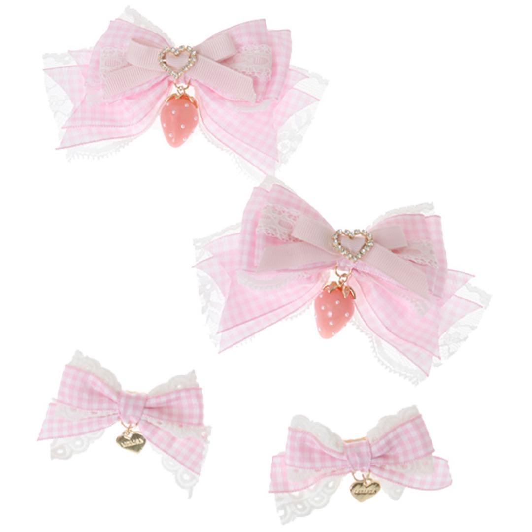ストロベリーギンガム4つセットクリップ　ピンク