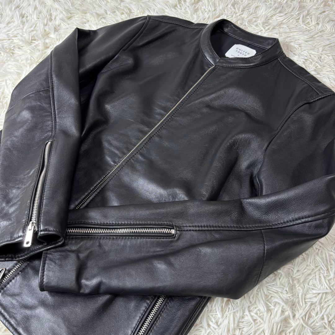 UNITED TOKYO ラムレザー シングル ライダースジャケット 黒 3