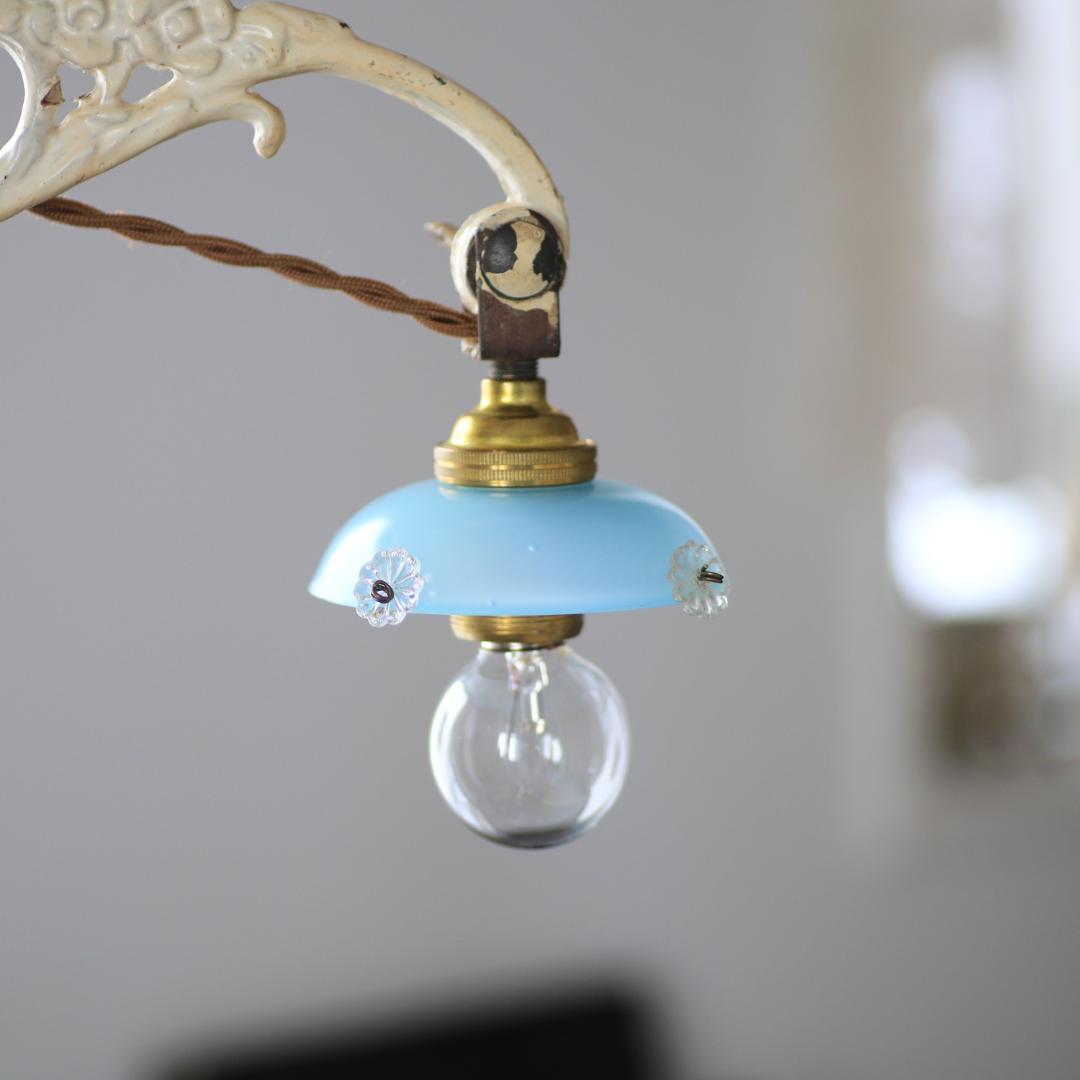 フランスアンティーク　ブルーオパリンガラス　ミニシェード/ランプシャンデリア灯具