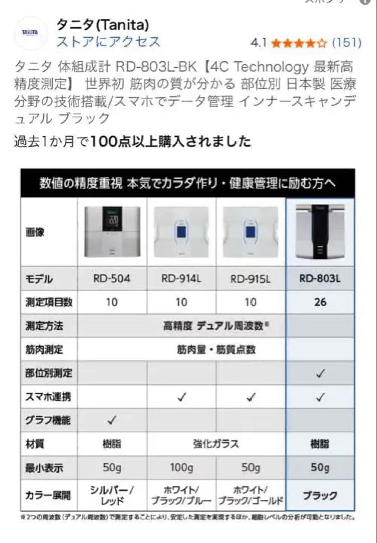 TANITA タニタ　体組成計 RD-803L-BK 4C Technology