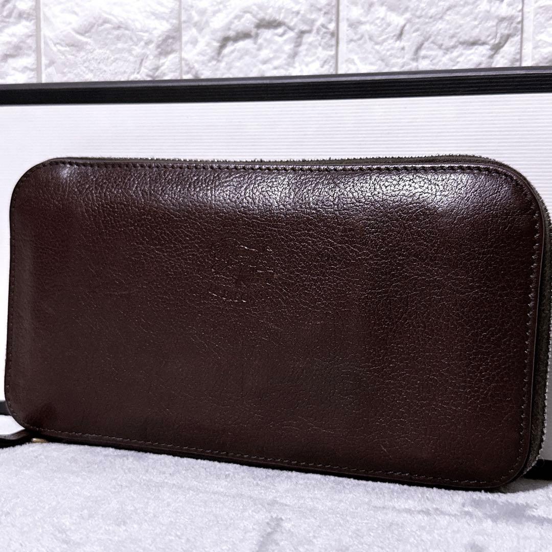 【美品】イルビゾンテ オーガナイザー 長財布 ラウンド 型押し ブラウン