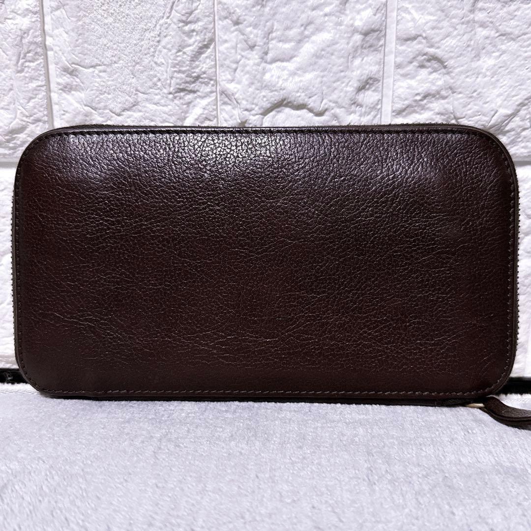 【美品】イルビゾンテ オーガナイザー 長財布 ラウンド 型押し ブラウン