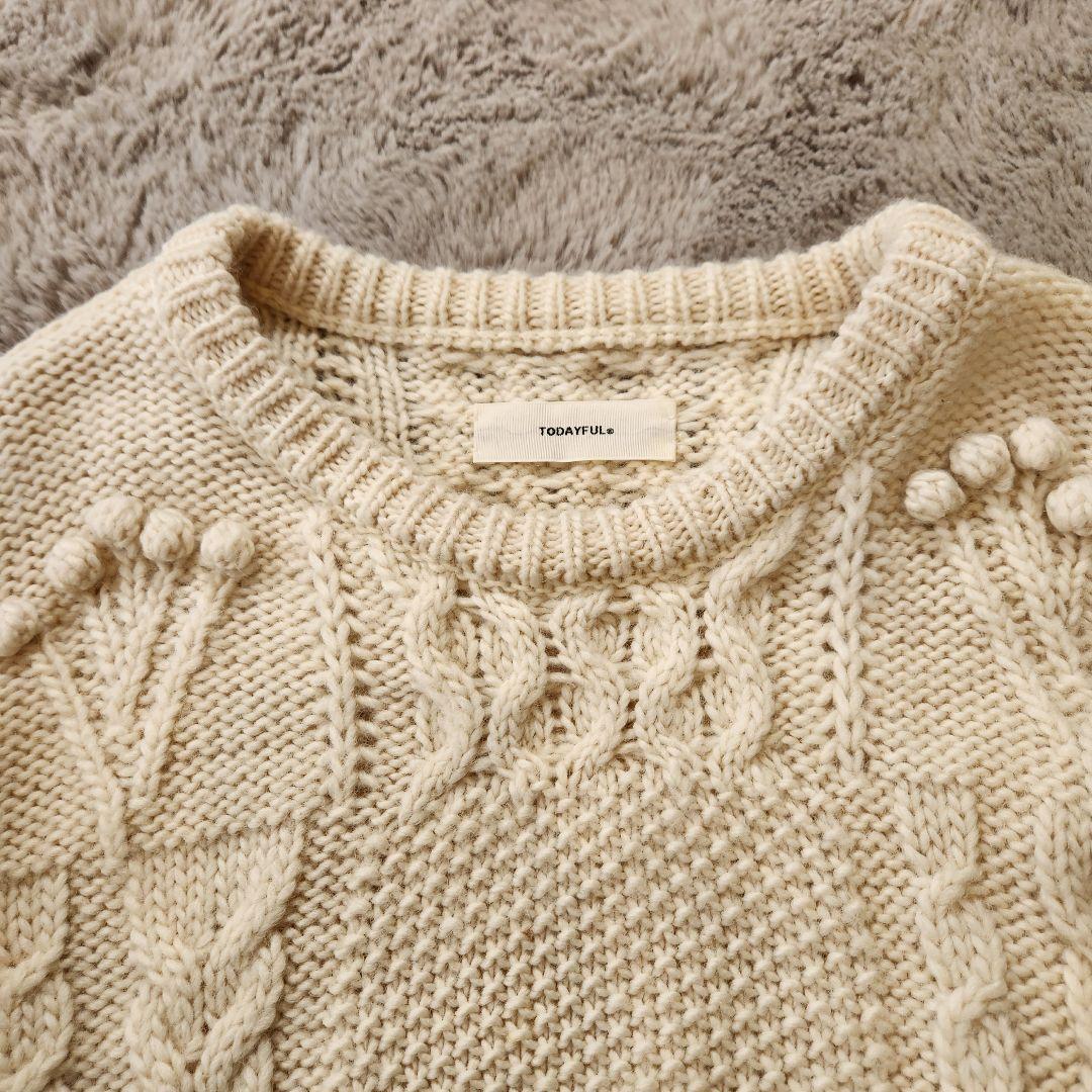 トゥデイフル ケーブル pattern hand knit 白 ニット