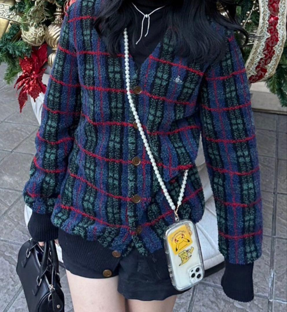 Vivienne Westwood チェック ボア カーディガン