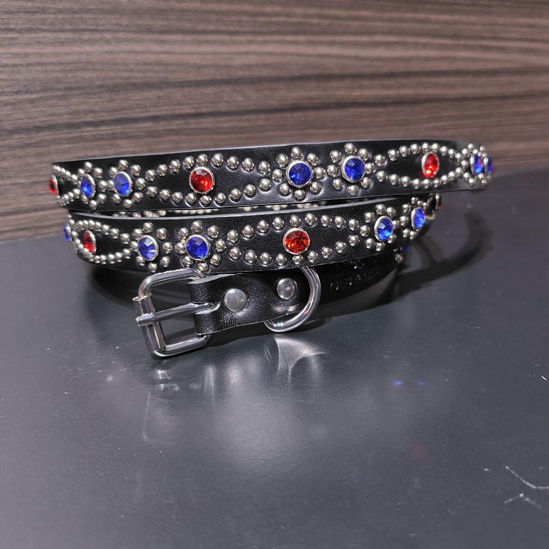 クロス赤青■本革レザーフルスタッズナローベルト☆ヴィンテージアメカジ古着キムタク