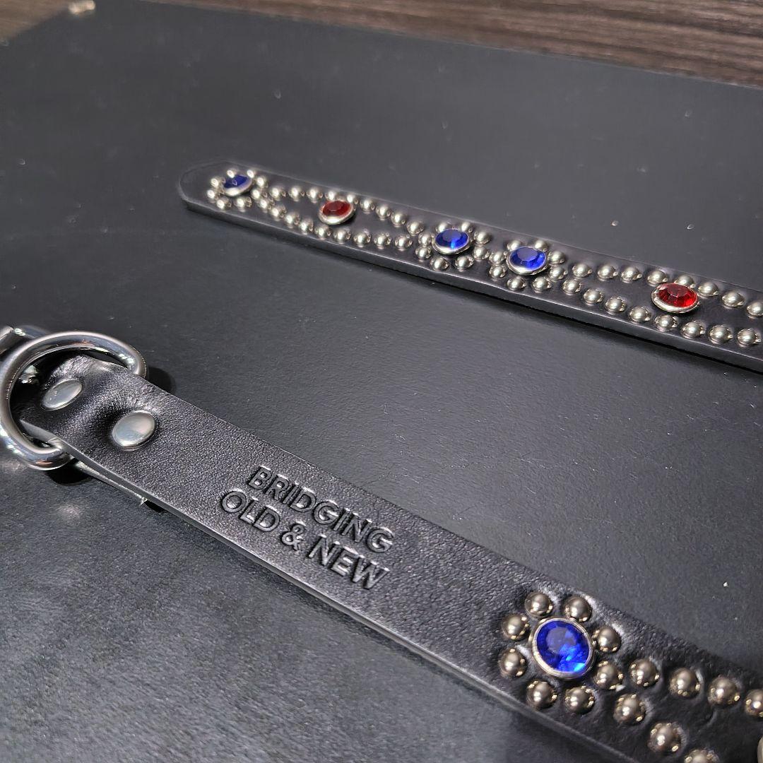 クロス赤青■本革レザーフルスタッズナローベルト☆ヴィンテージアメカジ古着キムタク