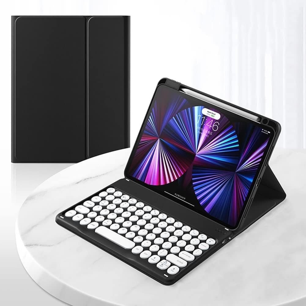 iPadキーボードケース アップルペンシル収納充電 丸いキー