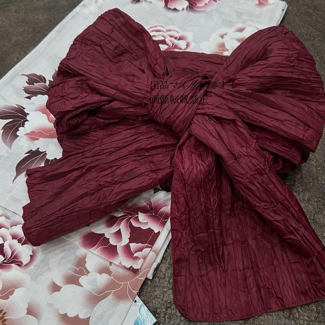 浴衣　大きめサイズ　浴衣 3L 牡丹　兵児帯　ボルドー　2点　新品　0805⑦