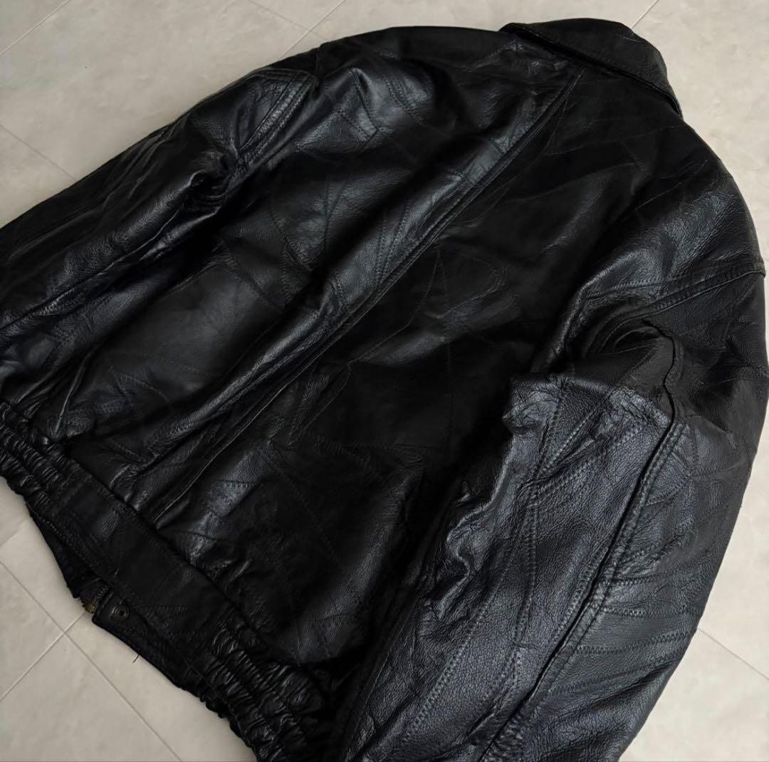 90s vintage レザーパッチワークボンバージャケット 黒My2k