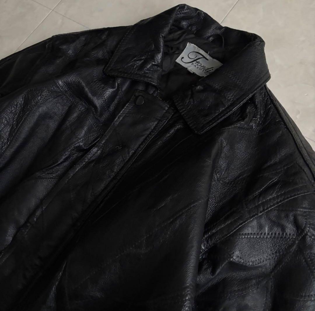 90s vintage レザーパッチワークボンバージャケット 黒My2k