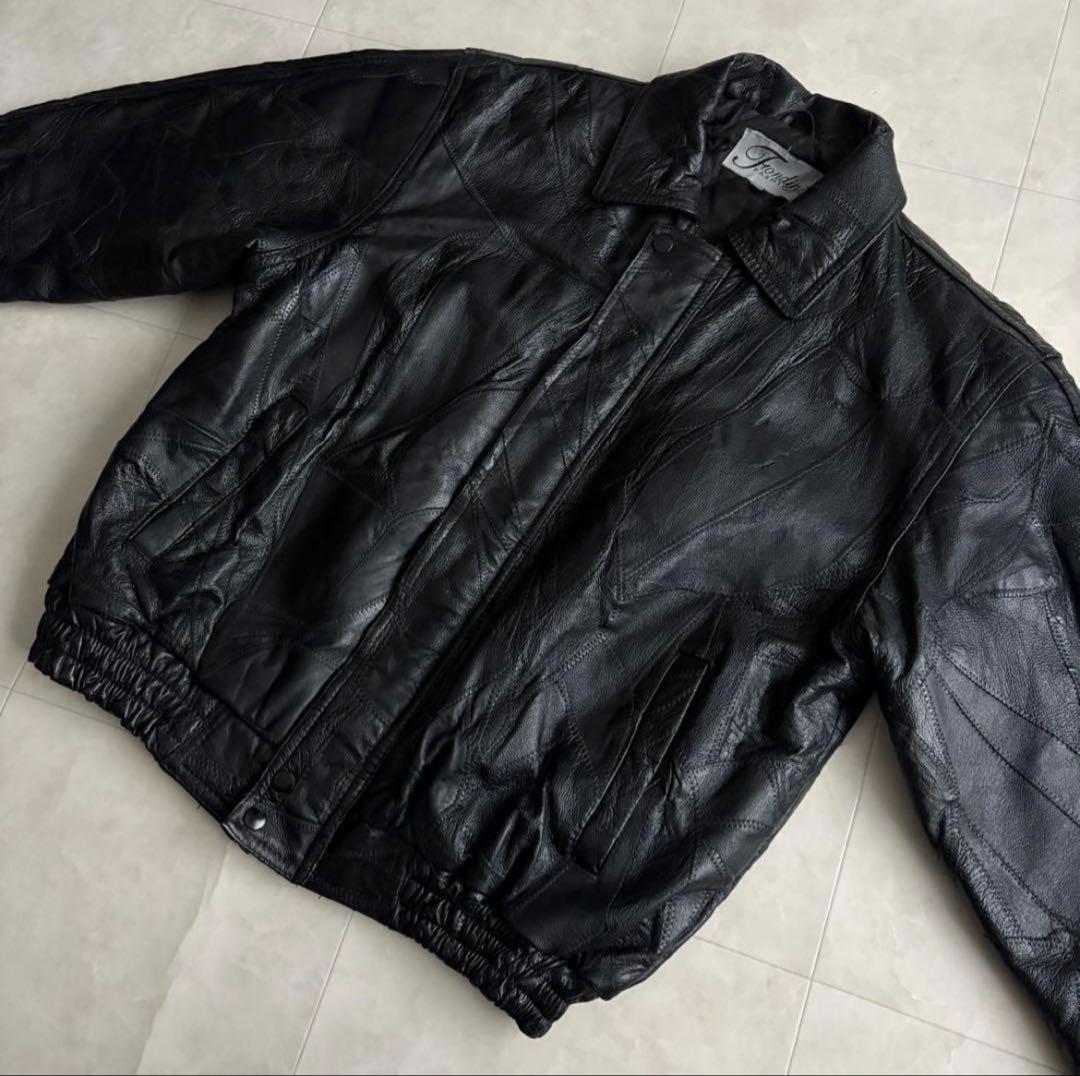90s vintage レザーパッチワークボンバージャケット 黒My2k