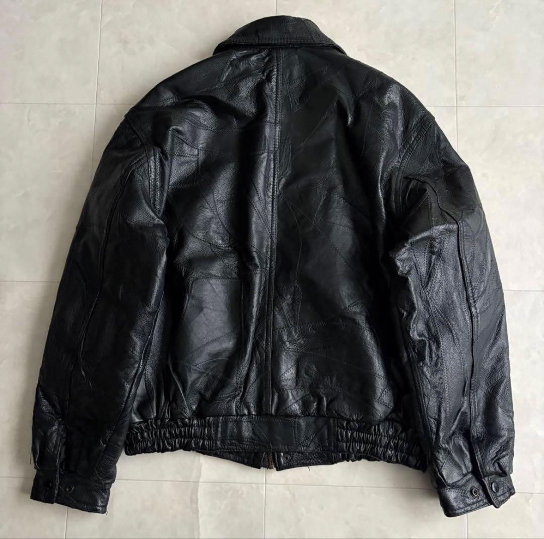 90s vintage レザーパッチワークボンバージャケット 黒My2k