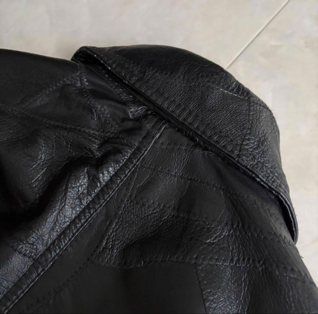 90s vintage レザーパッチワークボンバージャケット 黒My2k