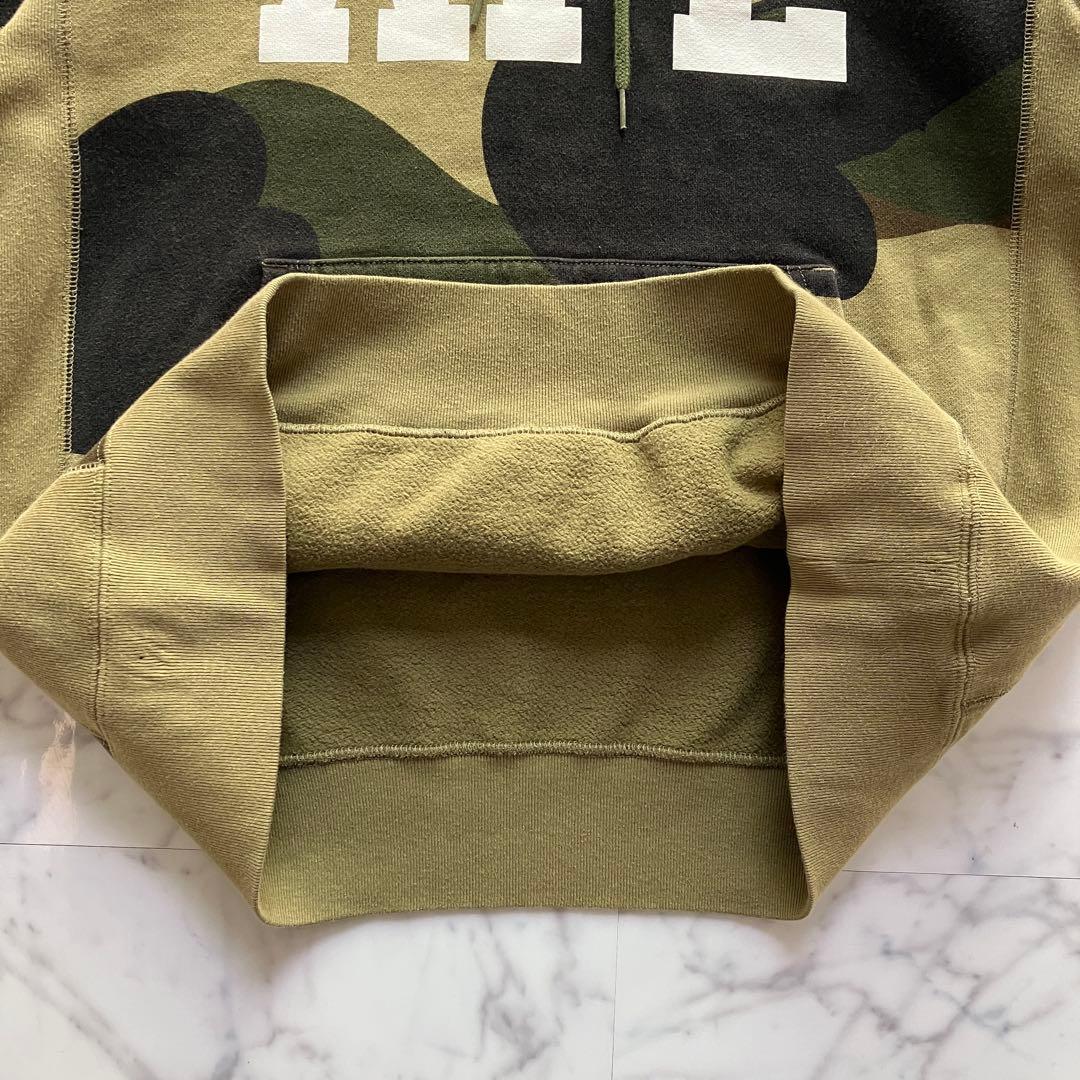 【美品】A BATHING APE 迷彩カモ パーカー L 日本製 APEロゴ