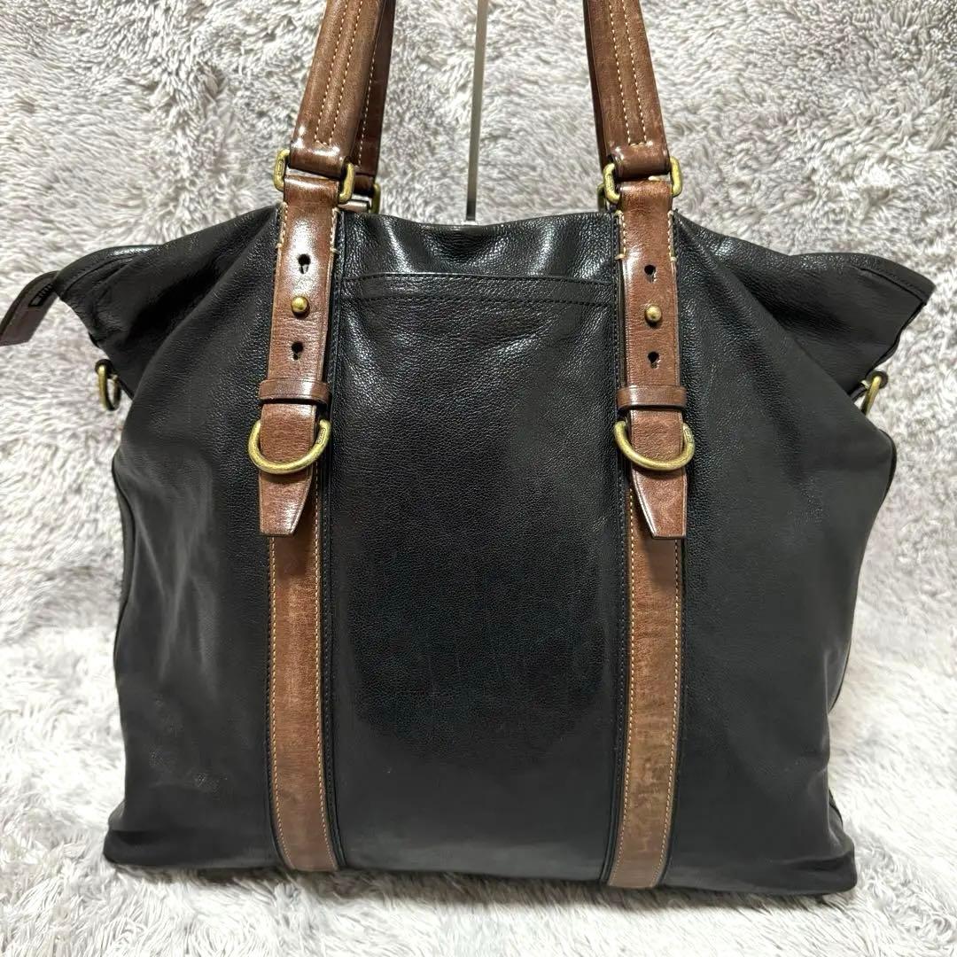 美品★コーチ ハリソン レザー トートバッグ シボ革 メンズ ブラック