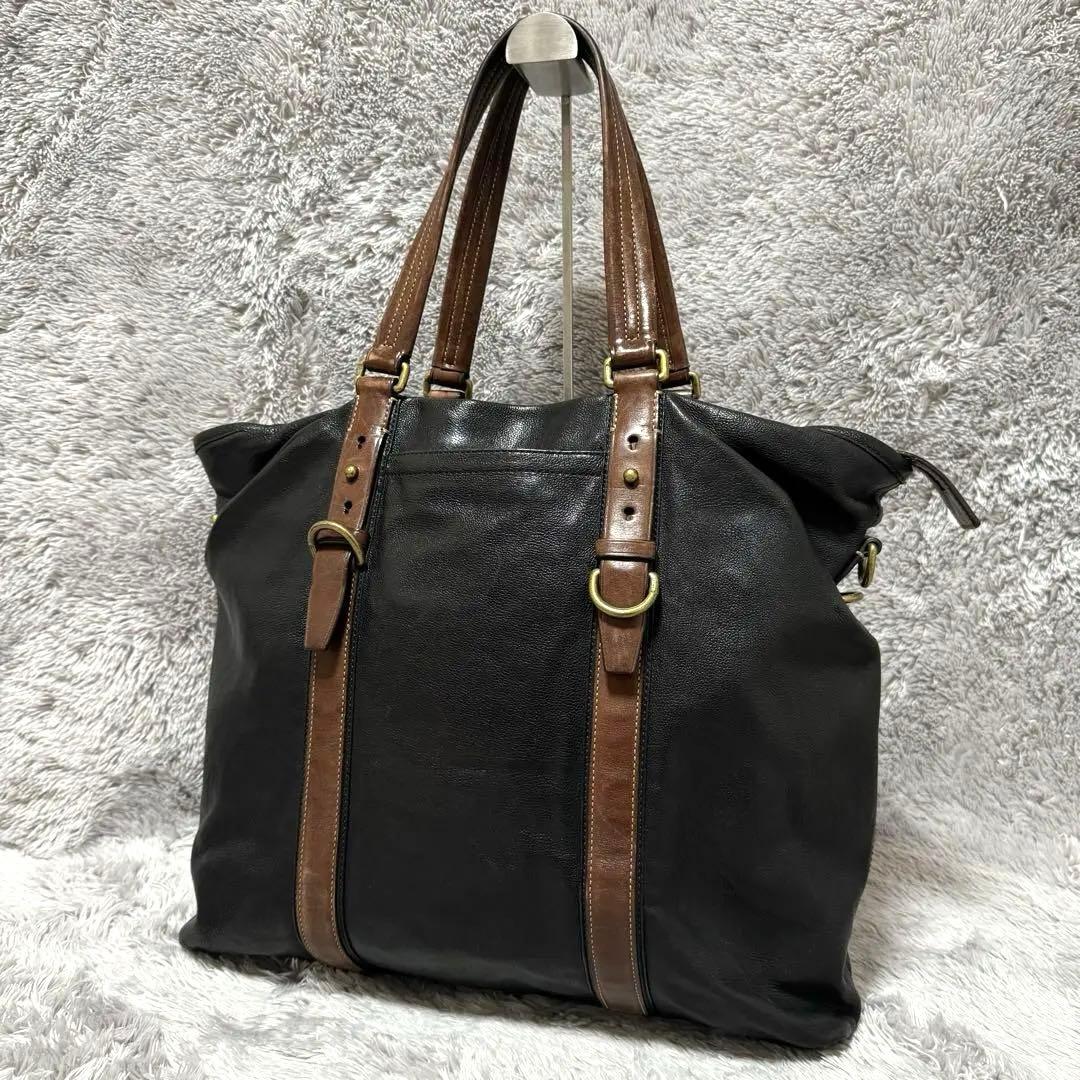 美品★コーチ ハリソン レザー トートバッグ シボ革 メンズ ブラック