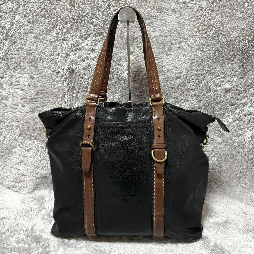 美品★コーチ ハリソン レザー トートバッグ シボ革 メンズ ブラック