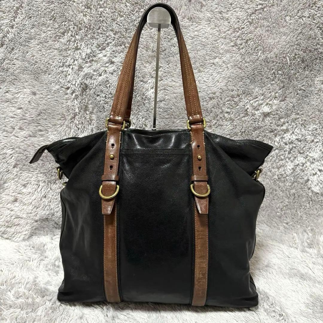 美品★コーチ ハリソン レザー トートバッグ シボ革 メンズ ブラック