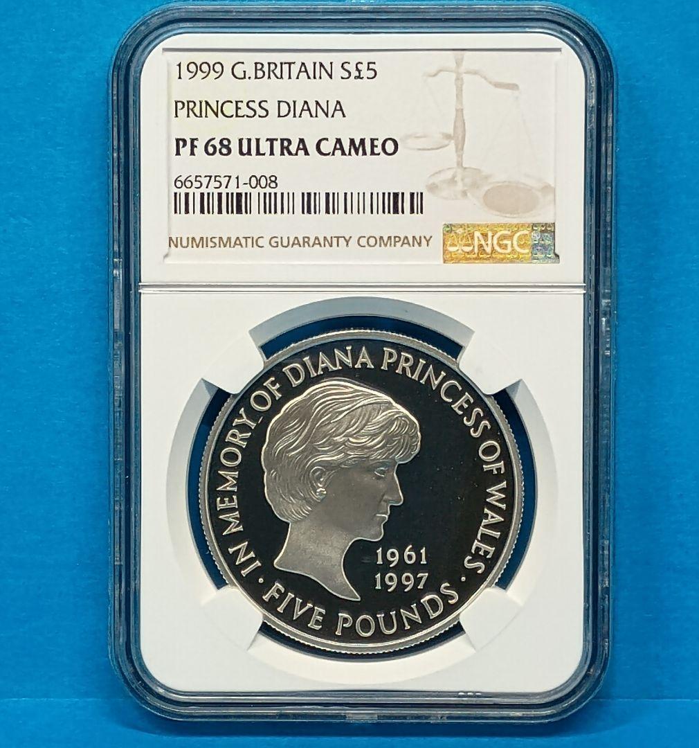 1999 イギリス ダイアナ追悼 5ポンド プルーフ銀貨 NGC PF68UC㉔