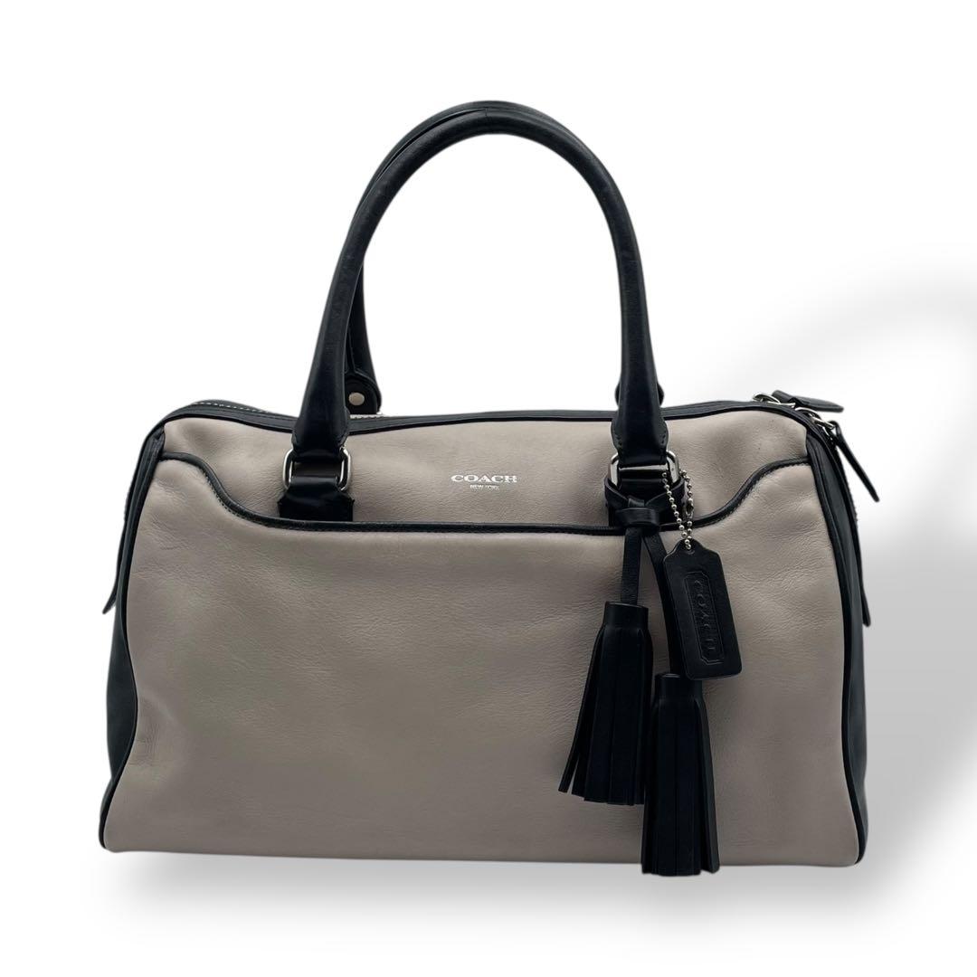 希少 美品 コーチ ボストンバッグ ハンドバッグ レザー タッセル バイカラー