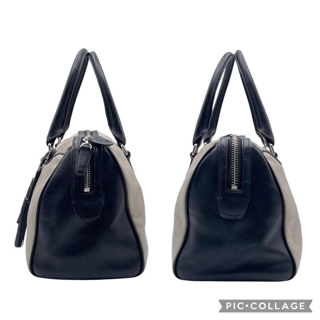 希少 美品 コーチ ボストンバッグ ハンドバッグ レザー タッセル バイカラー