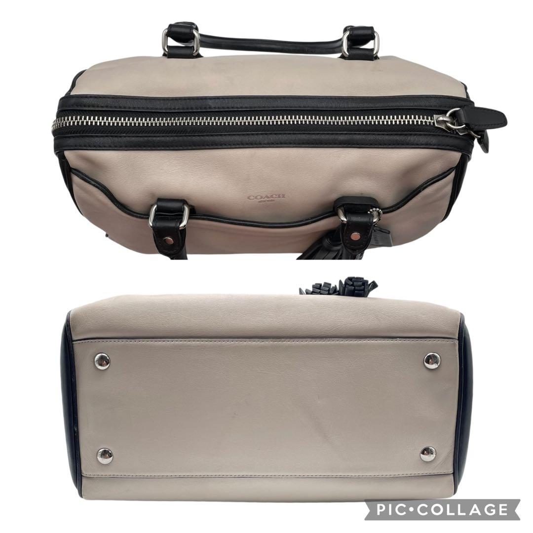 希少 美品 コーチ ボストンバッグ ハンドバッグ レザー タッセル バイカラー