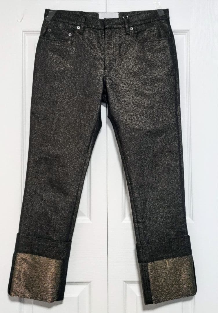 未着用 マルジェラ シャイニー デニムパンツ 黒✕金 ロールアップ size４０