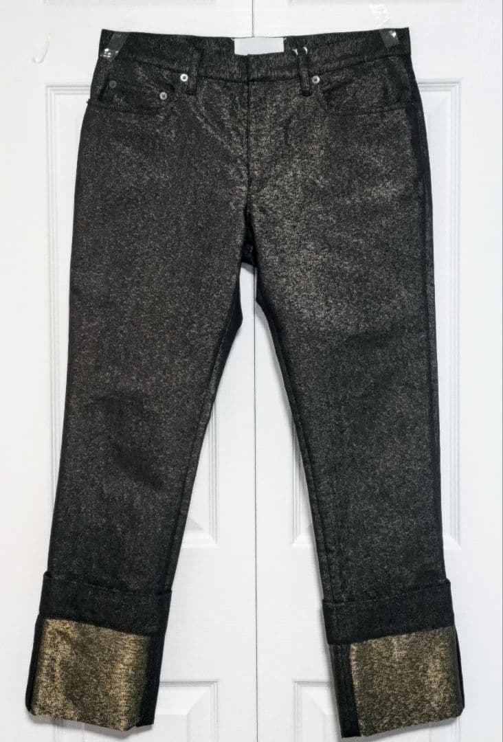 未着用 マルジェラ シャイニー デニムパンツ 黒✕金 ロールアップ size４０