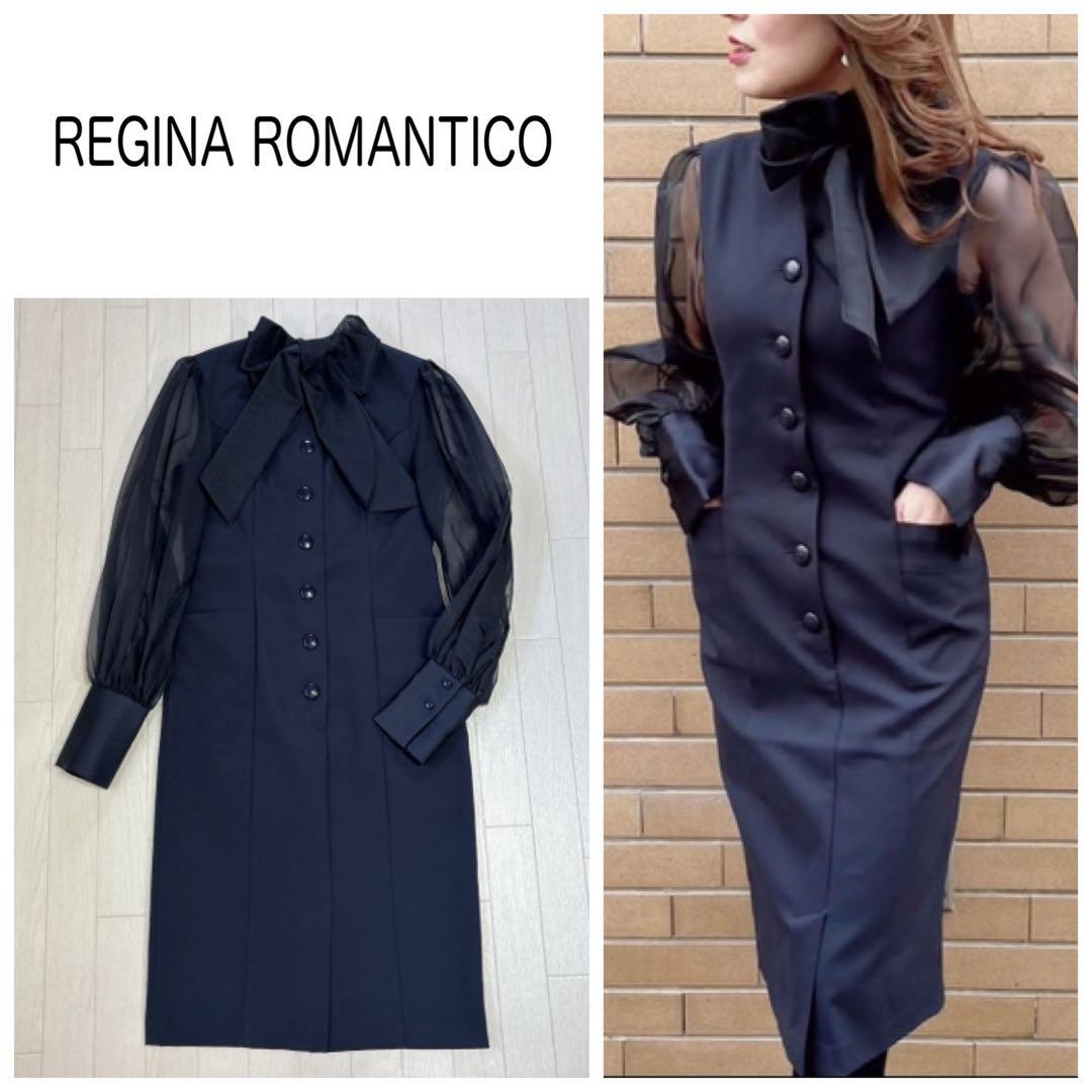 レジーナロマンティコ オーガンジースリーブワンピース リボン ネイビー 36