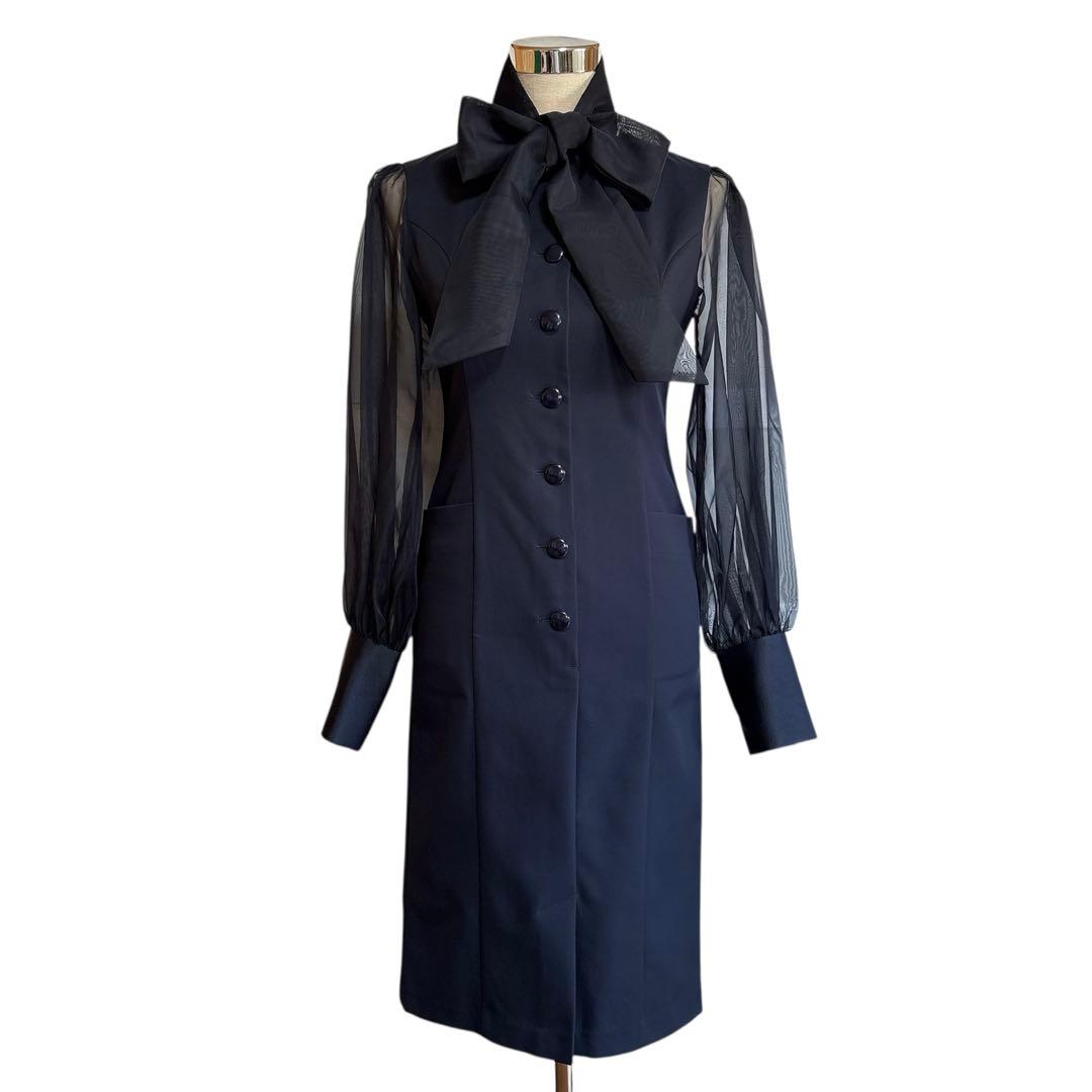 レジーナロマンティコ オーガンジースリーブワンピース リボン ネイビー 36