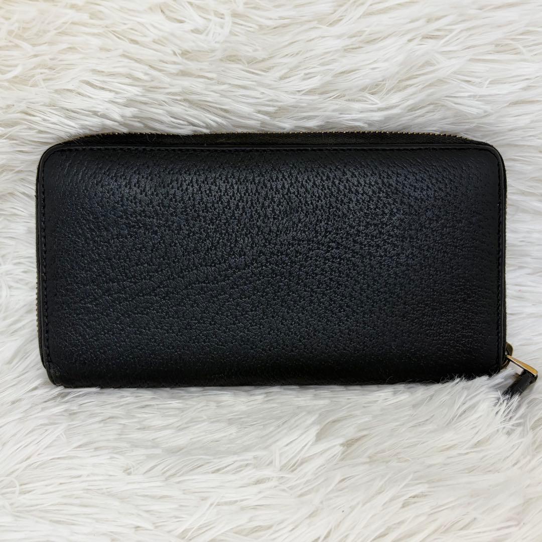 美品✨グッチ　長財布　ラウンドファスナー　GGマーモント　シボ革　ブラック