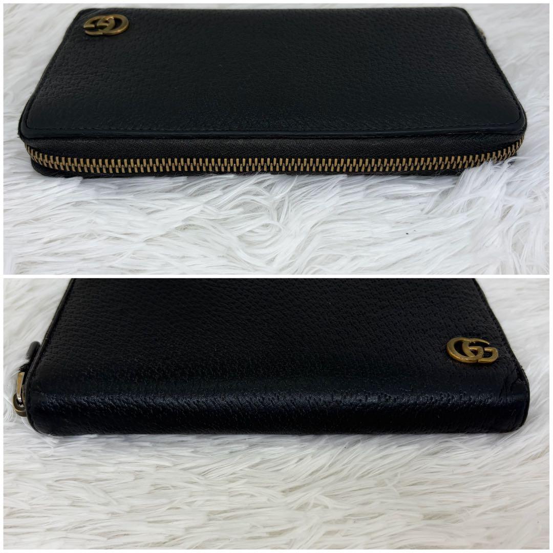 美品✨グッチ　長財布　ラウンドファスナー　GGマーモント　シボ革　ブラック