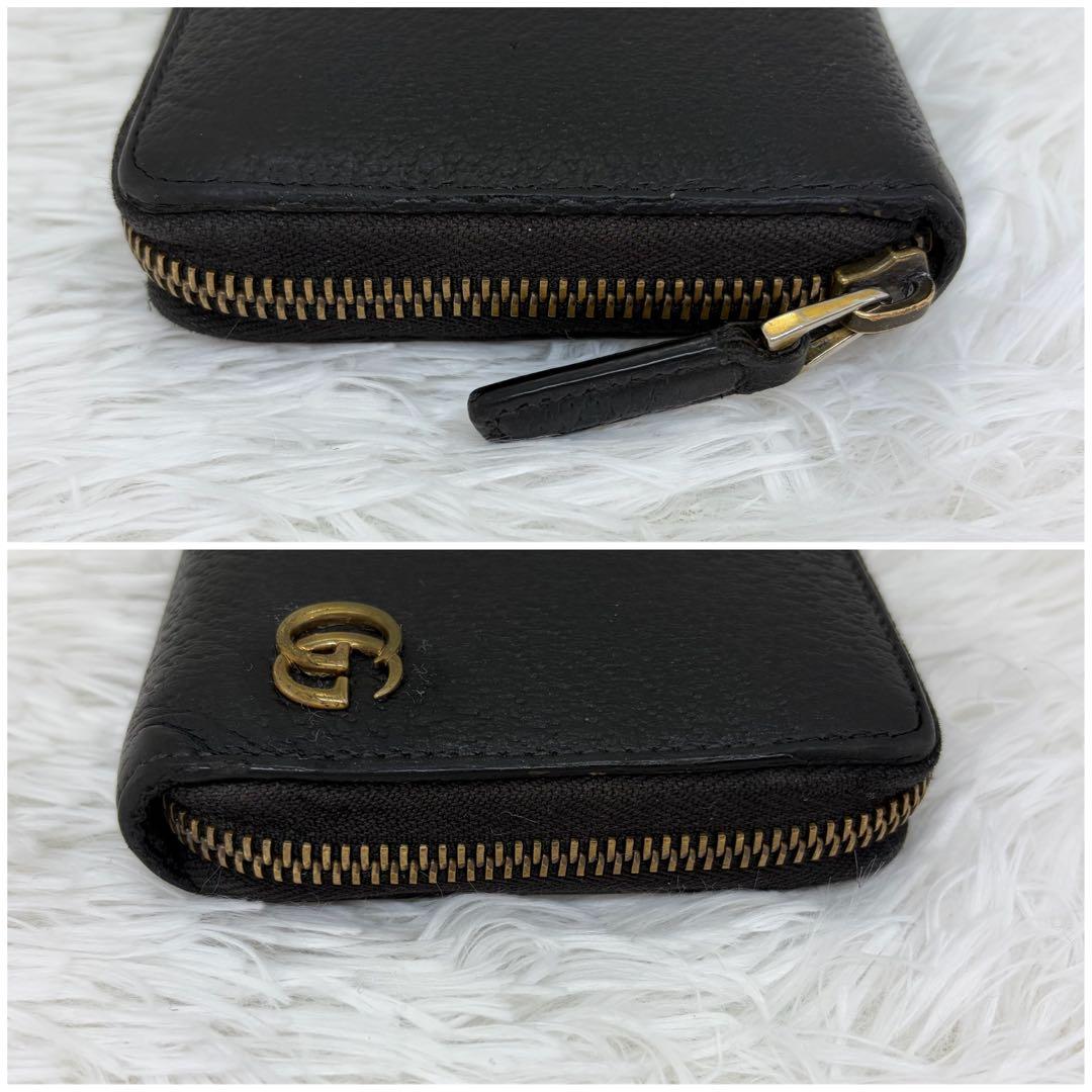 美品✨グッチ　長財布　ラウンドファスナー　GGマーモント　シボ革　ブラック