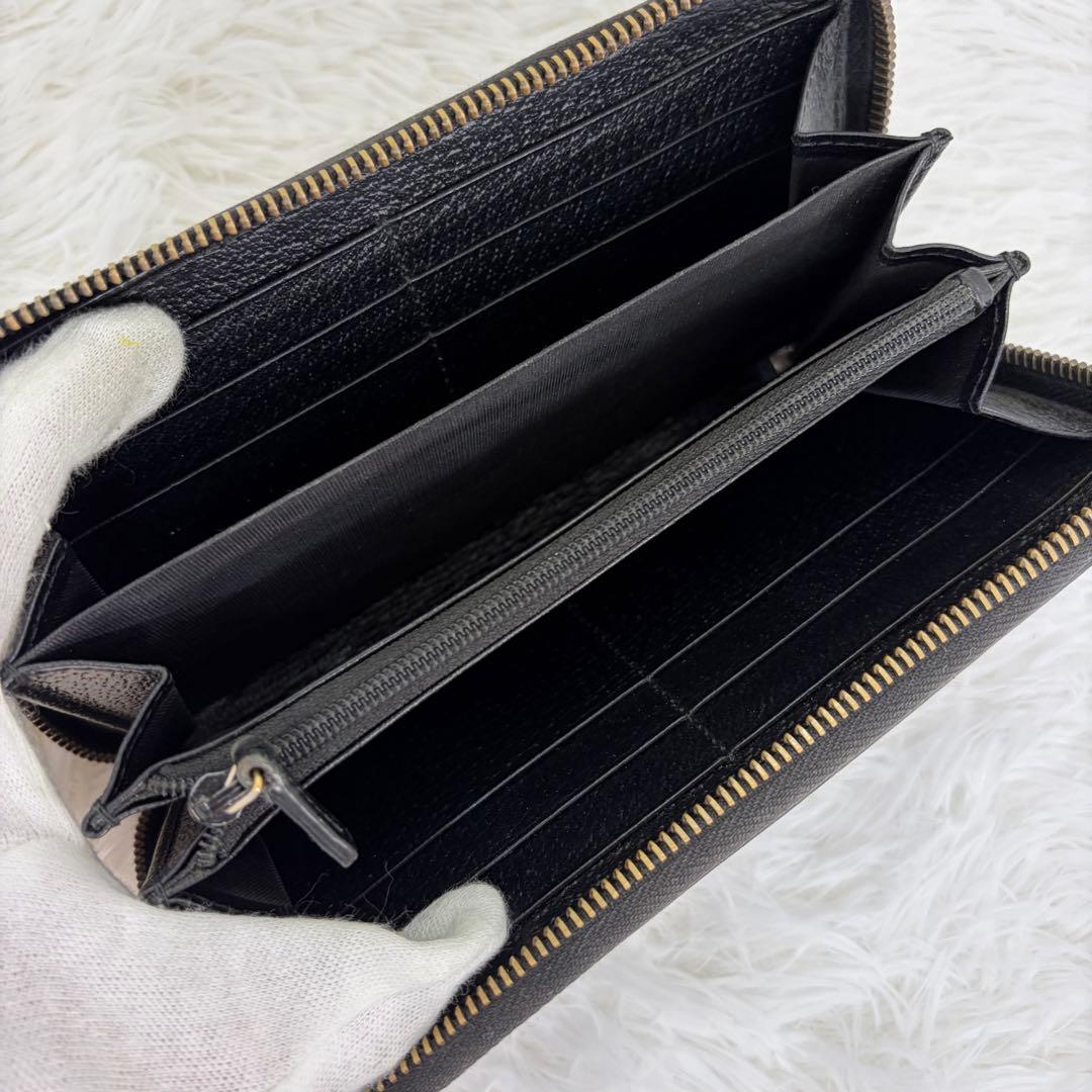美品✨グッチ　長財布　ラウンドファスナー　GGマーモント　シボ革　ブラック
