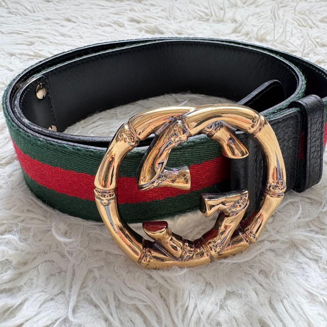 【美品】グッチ GGバックルベルト バンブー シェリーライン 114868