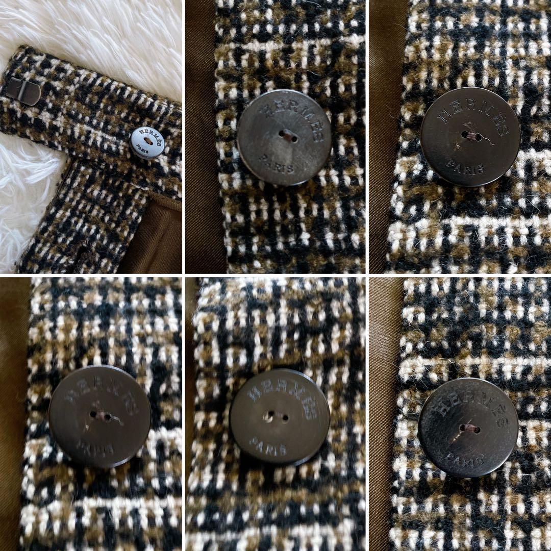 希少✨美品【エルメス】カシミヤウールツイードラップスカート シルク ブラウン34