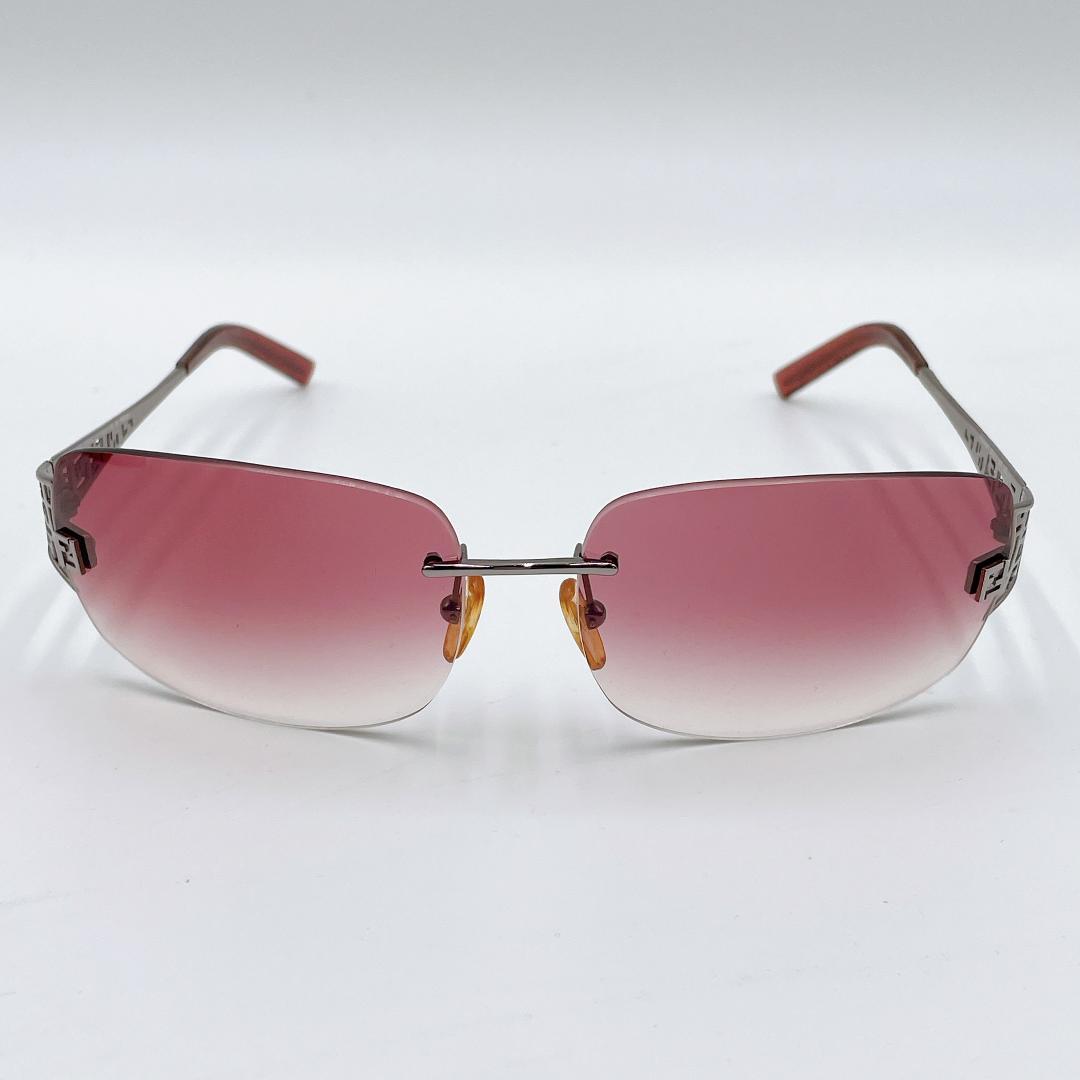 良品 FENDI フェンディ ズッカ柄 リムレス FFロゴ サングラスm524