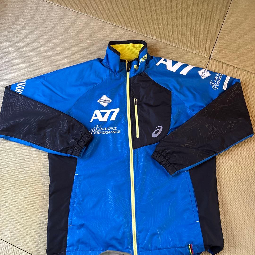 アシックス A77 ウインドブレーカー 上下セット ブルー ブラック　M