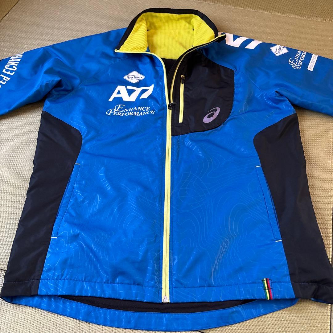 アシックス A77 ウインドブレーカー 上下セット ブルー ブラック　M