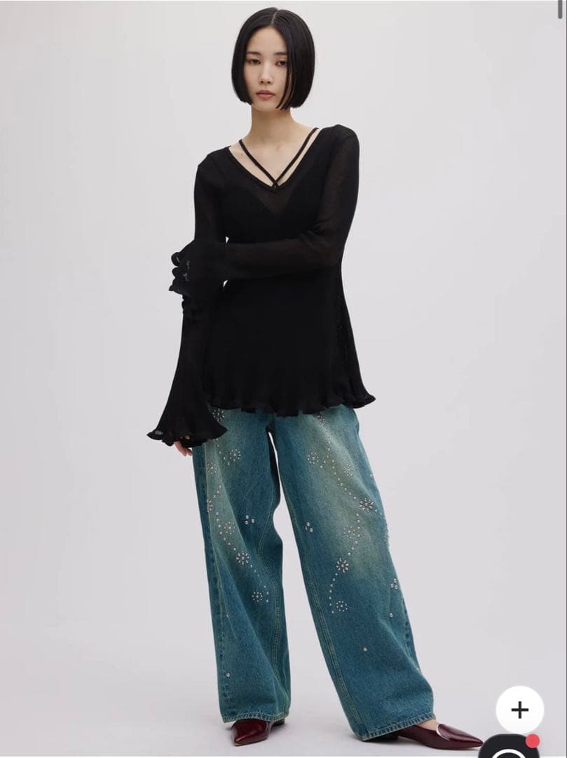 【最終値下げ】Ameri SHEER FRILL V NECK KNIT TOP