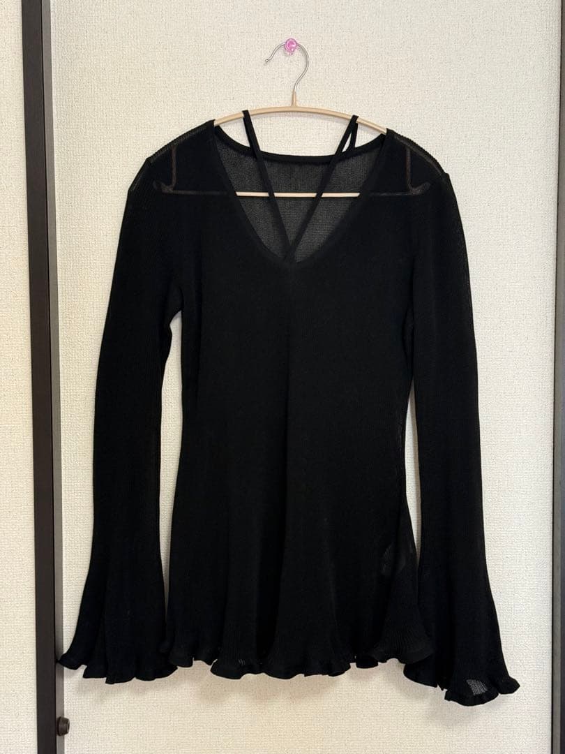 【最終値下げ】Ameri SHEER FRILL V NECK KNIT TOP